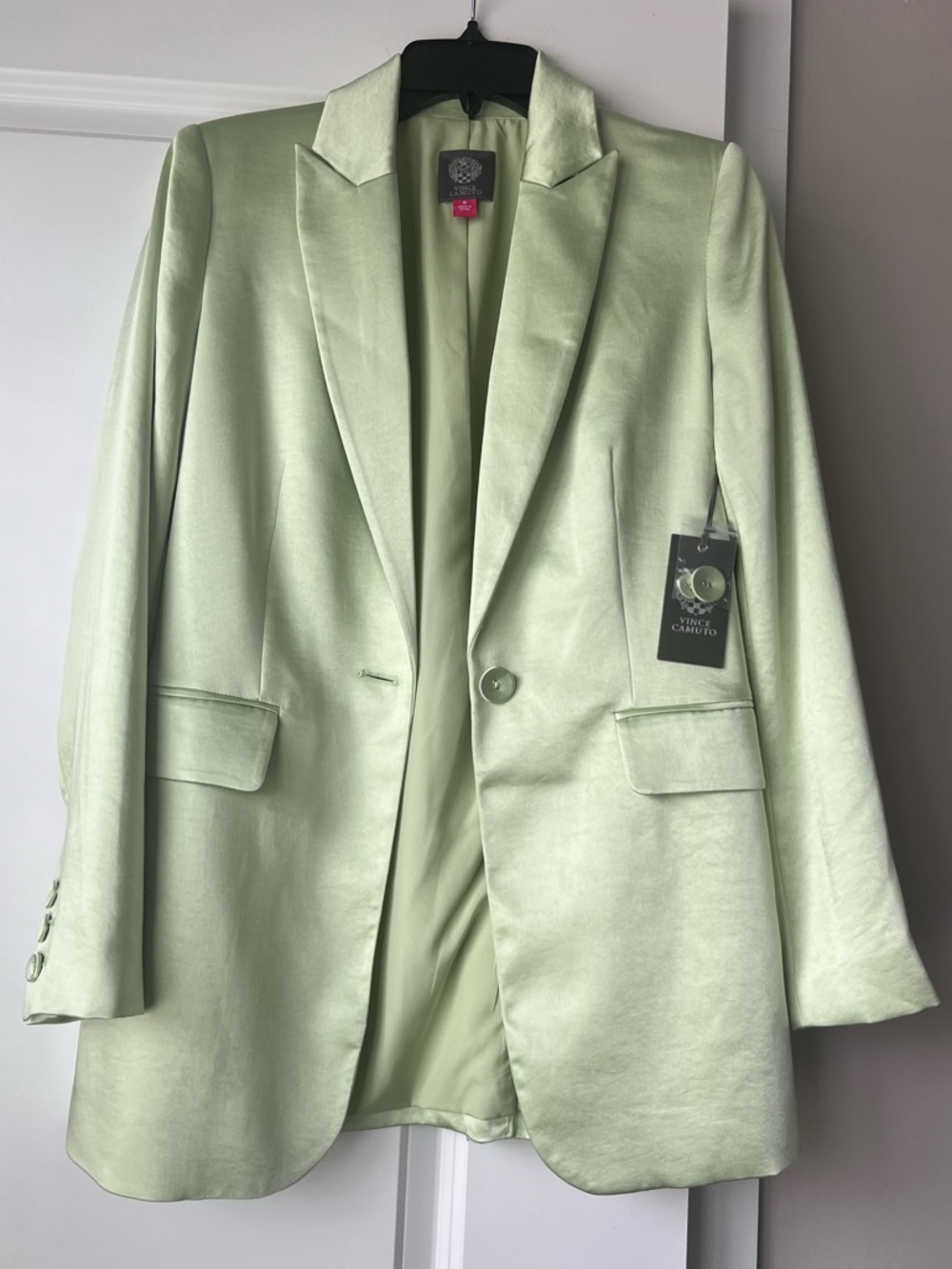 Vince Camuto Pale Mint Satin Single-Button Blazer